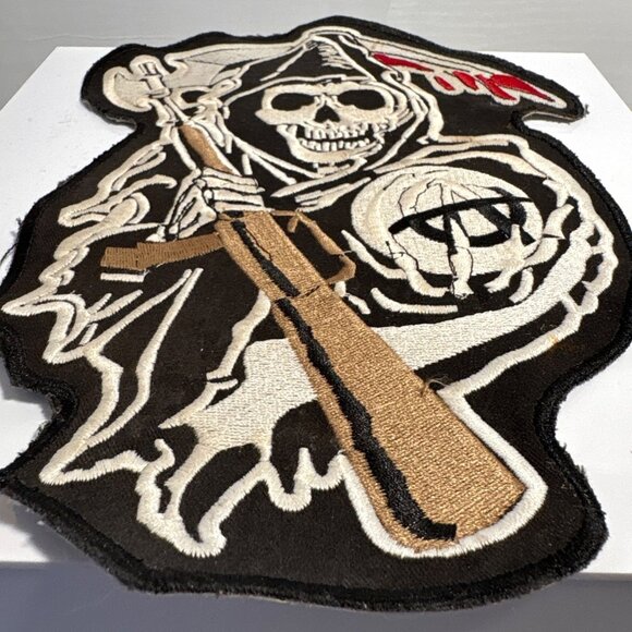 Grim Reaper Skeleton Embroidered Patch With Rifle & Scythe 10"x7.5" Sons of Anar - Picture 4 of 8